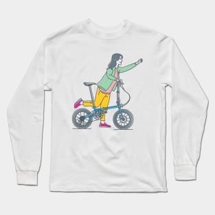 girl ride a folding bike Long Sleeve T-Shirt